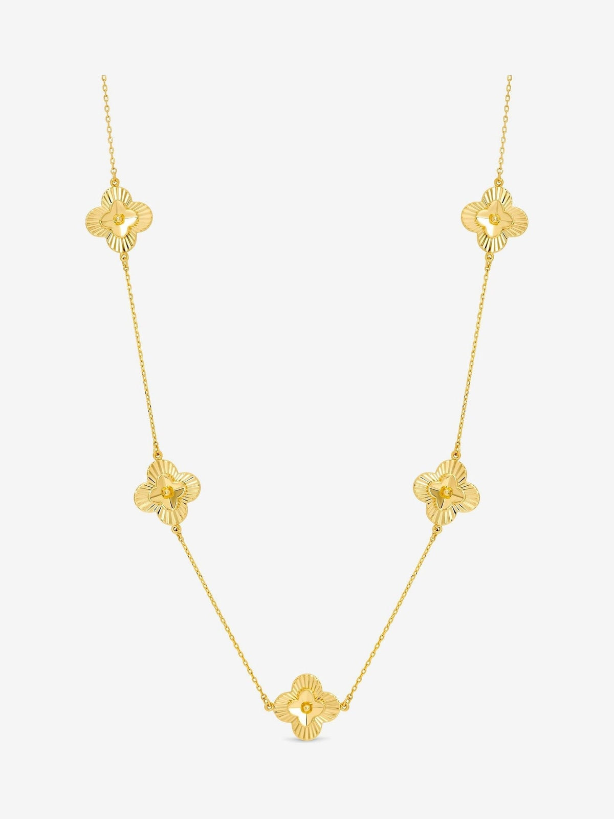 Inicio Gold Tone Diamond Cut Clover Station Necklace