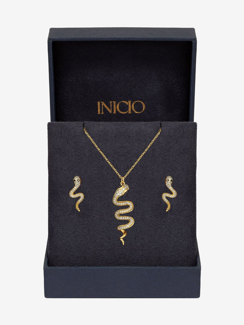 Inicio gold cubic zirconia snake jewelry set, UK version