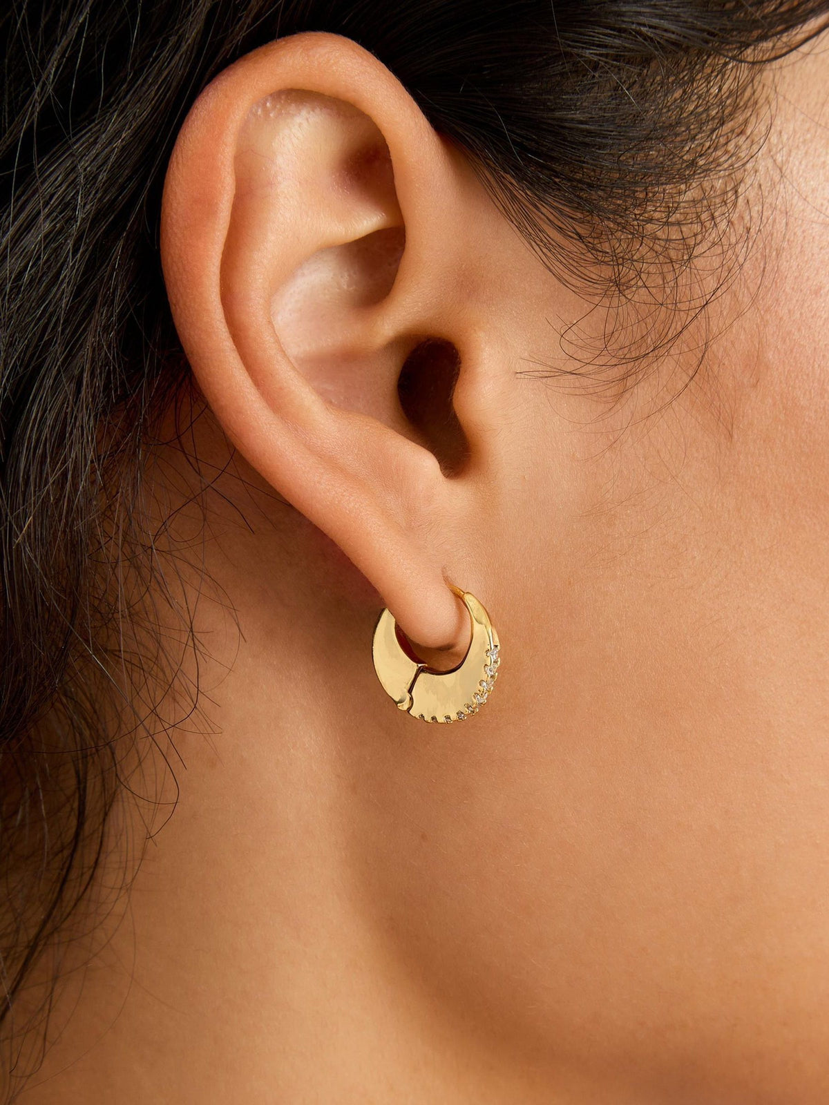 14ct Gold-Plated Chunky Diamanté Hoop Earrings