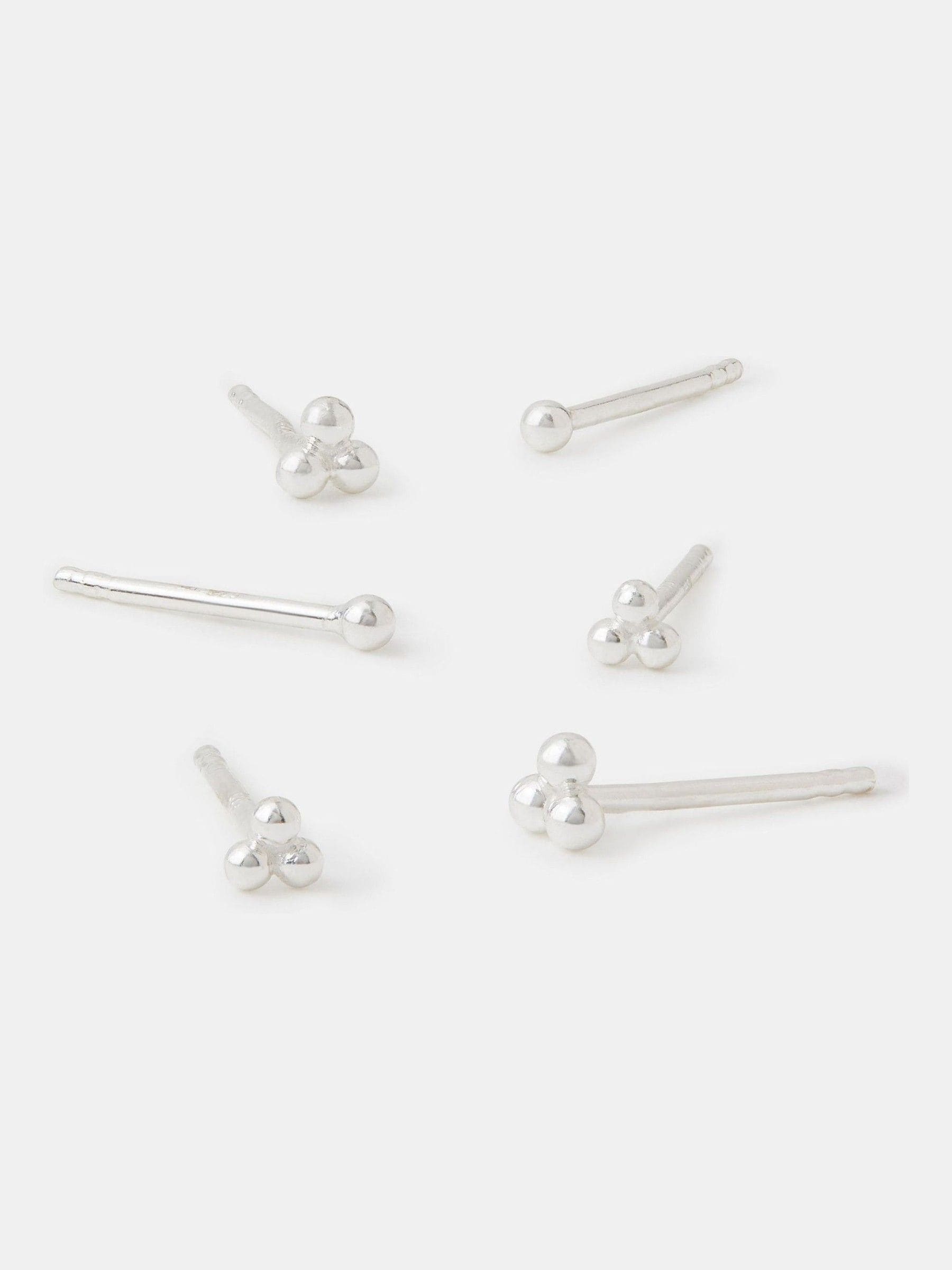 Accessorize 925 Sterling Silver 3-Pack Ball Stud Earrings