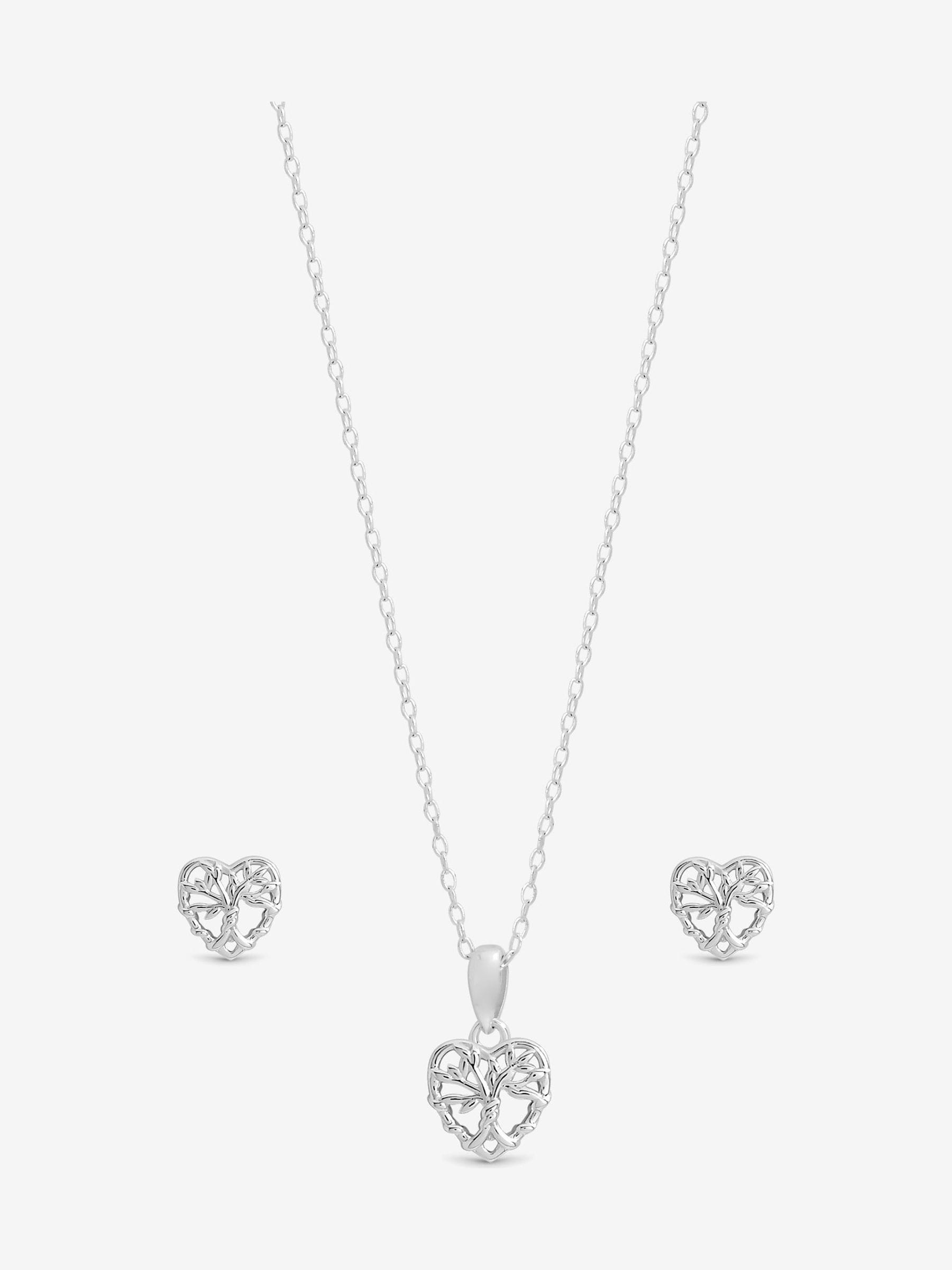 Polished Sterling Silver Cubic Zirconia Cross Set with Gift Box