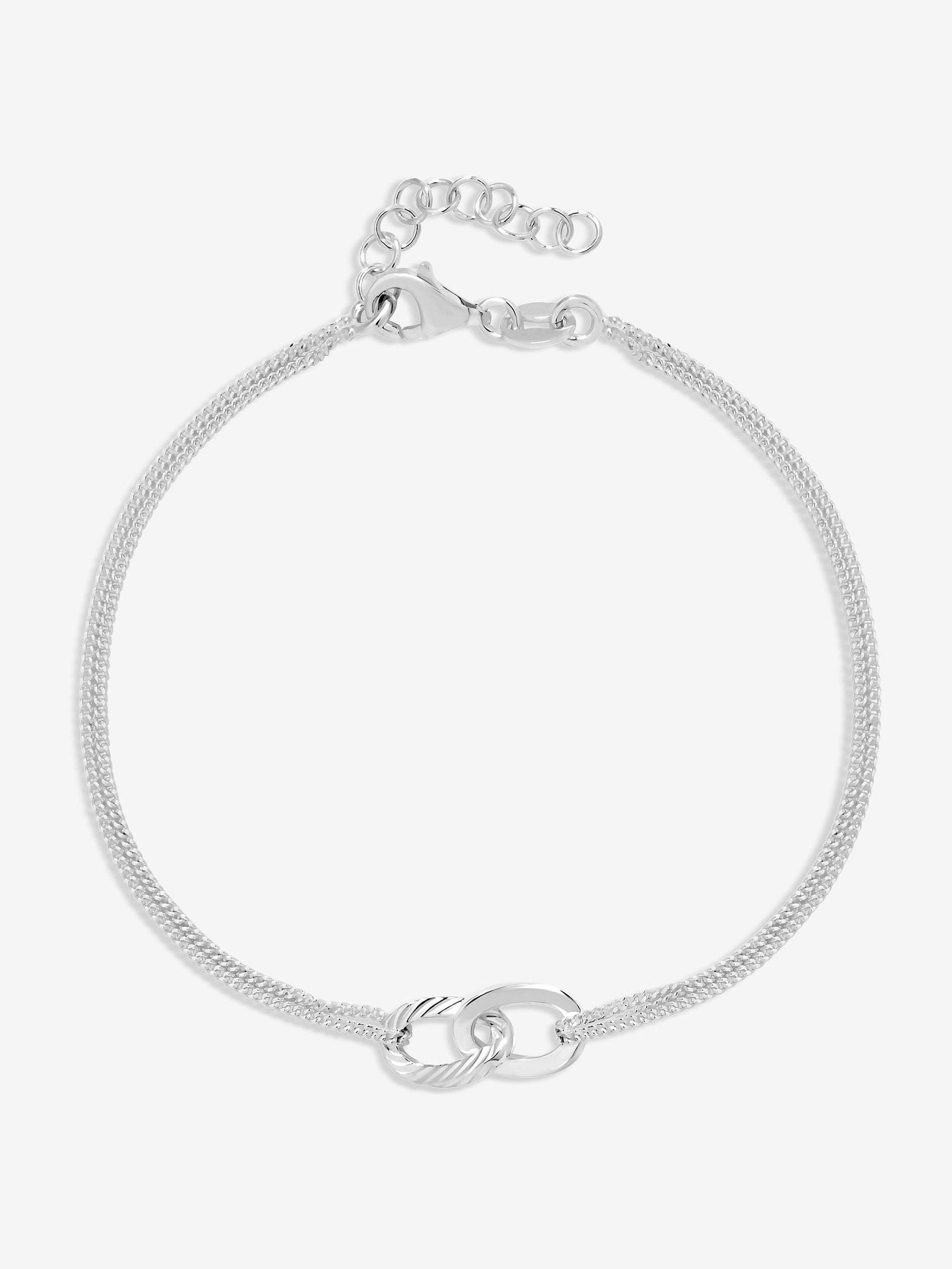 925 Sterling Silver Diamond Cut Interlink Bracelet with Lobster Clasp