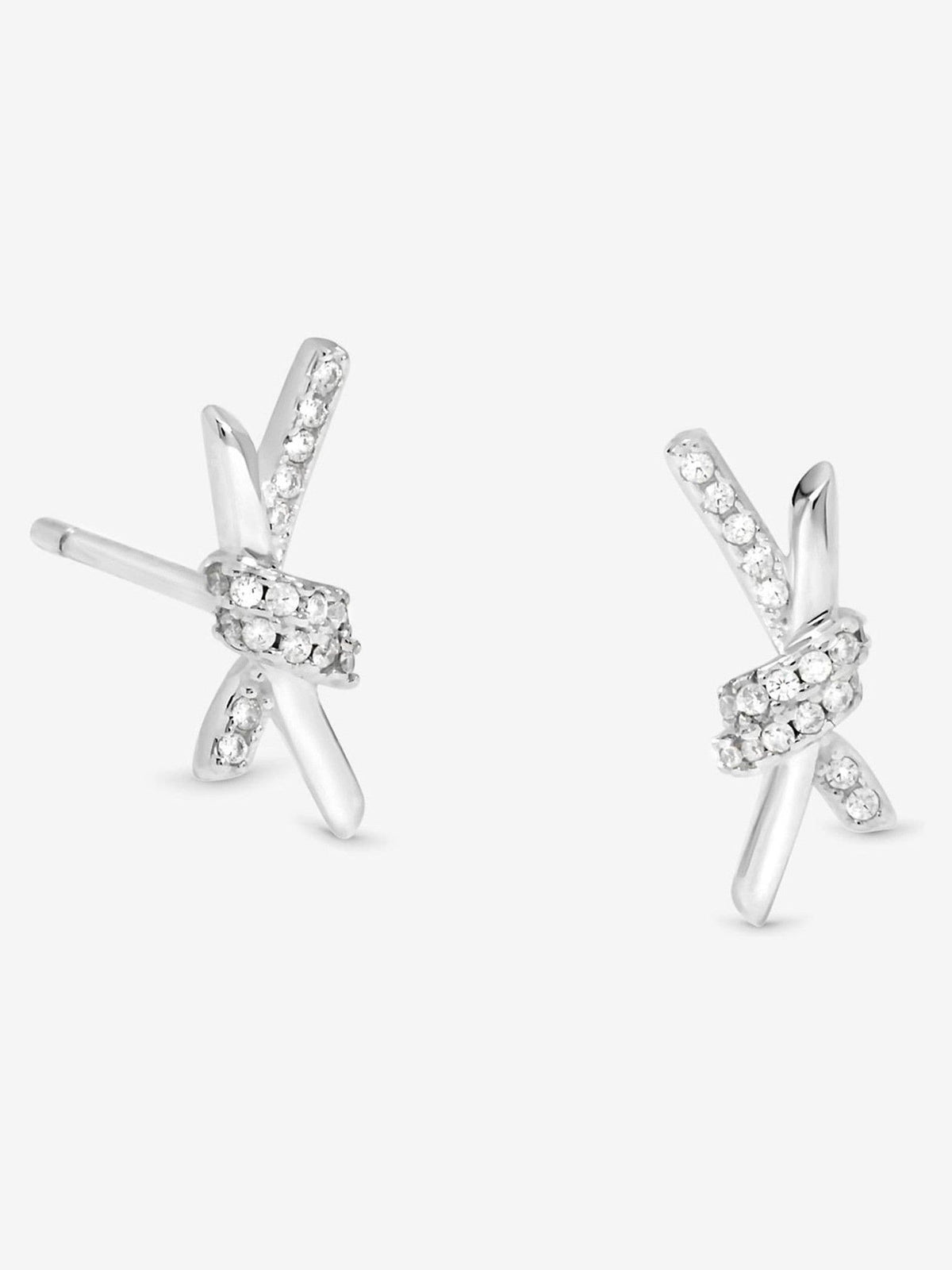 Simply Silver polished and pave love knot stud earrings (British brand)