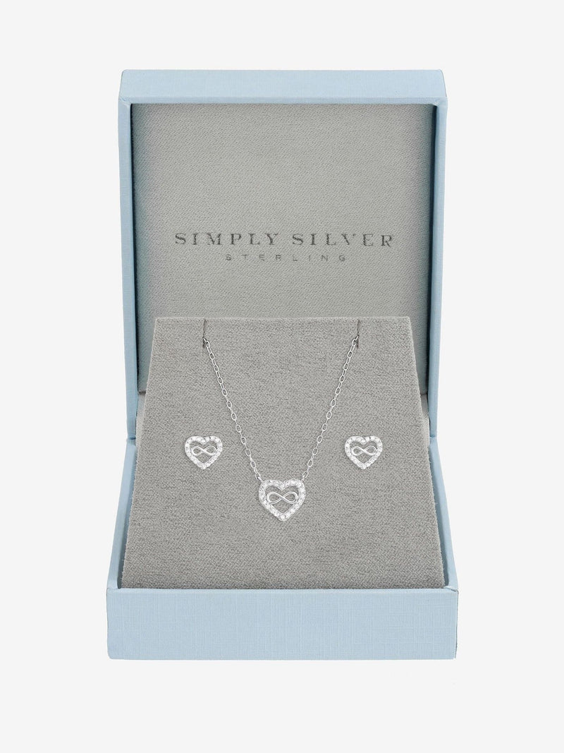 Simply Silver 925 Sterling Silver Pave Heart and Infinity Set - Gift Boxed