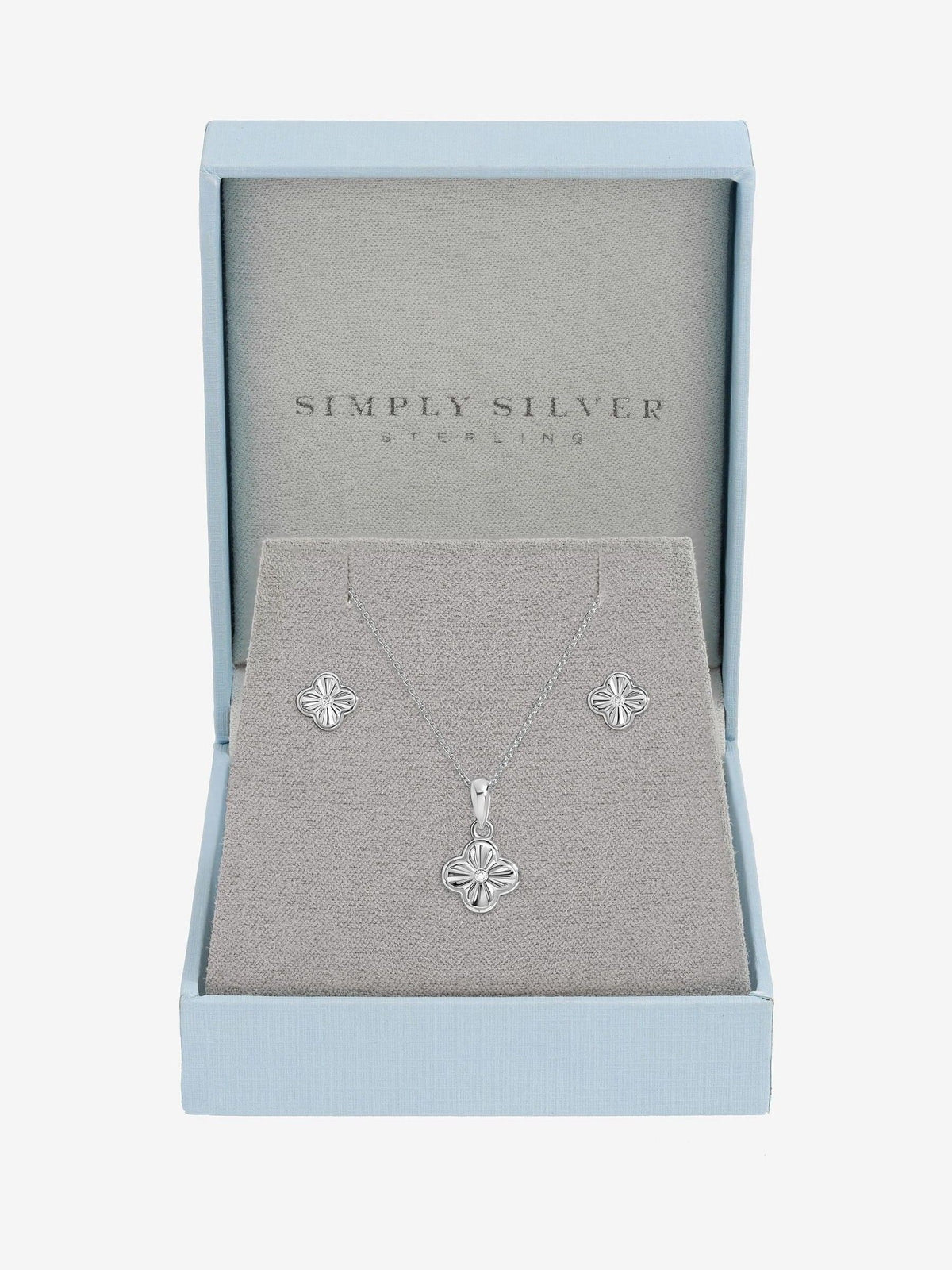 Simply Silver 925 Sterling Silver Polished Diamond Cut Clover Set Gift Box