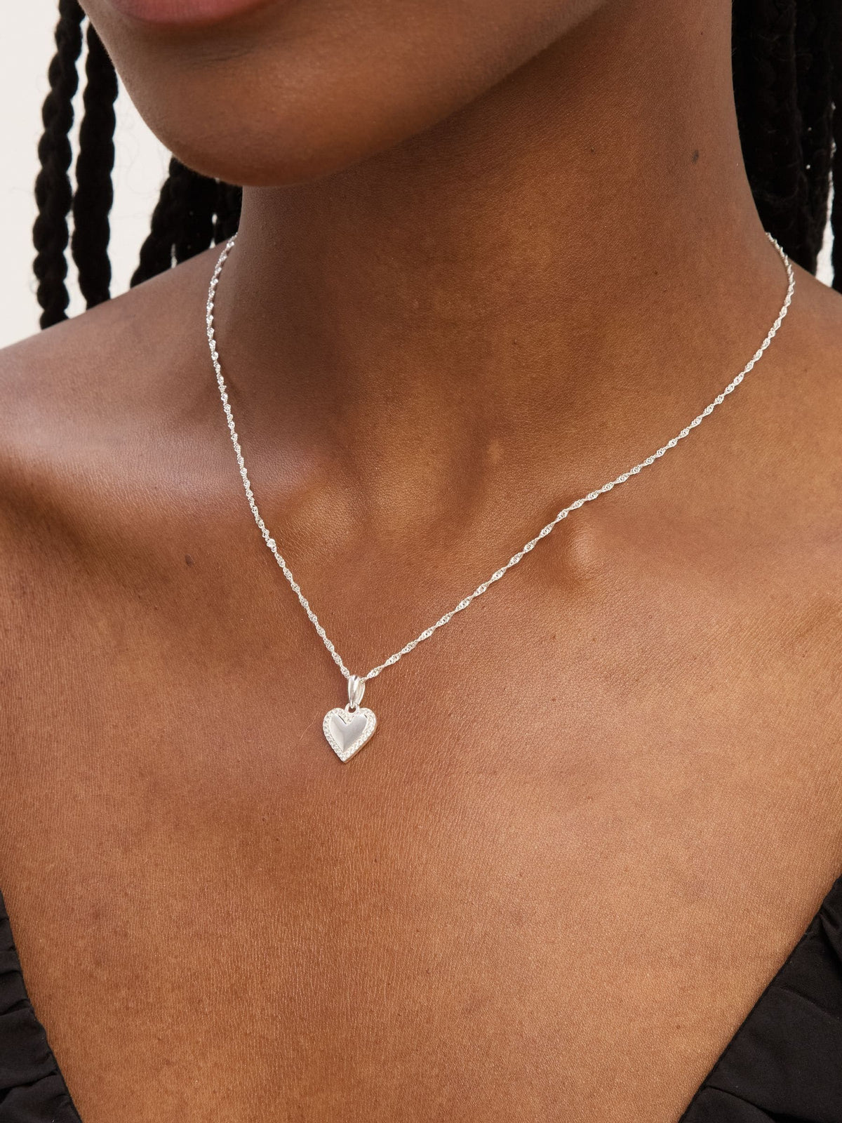 Sterling Silver Heart Pendant Necklace with Cubic Zirconia Pave and Lobster Clasp
