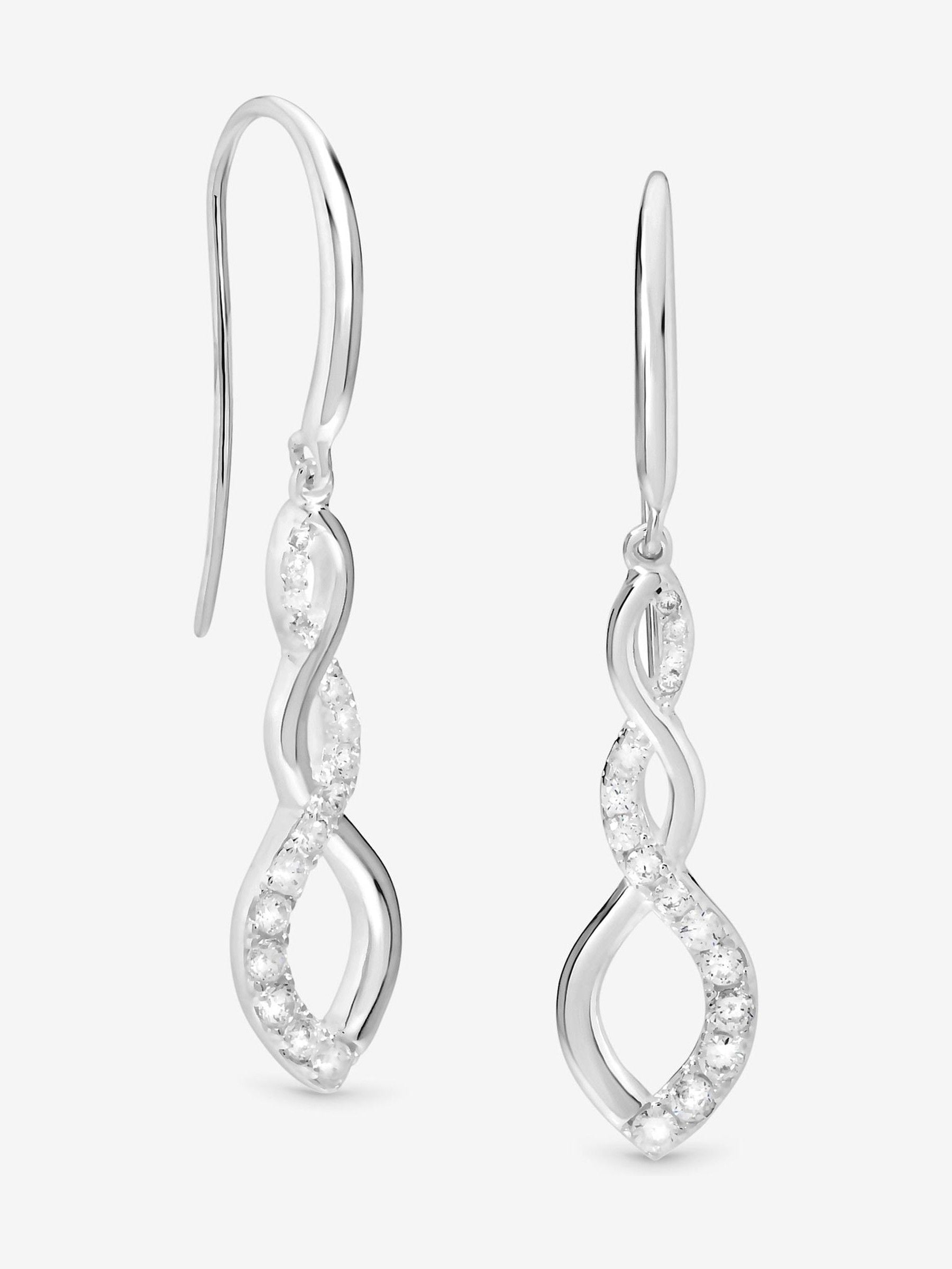 925 Sterling Silver Cubic Zirconia Infinity Fishhook Drop Earrings