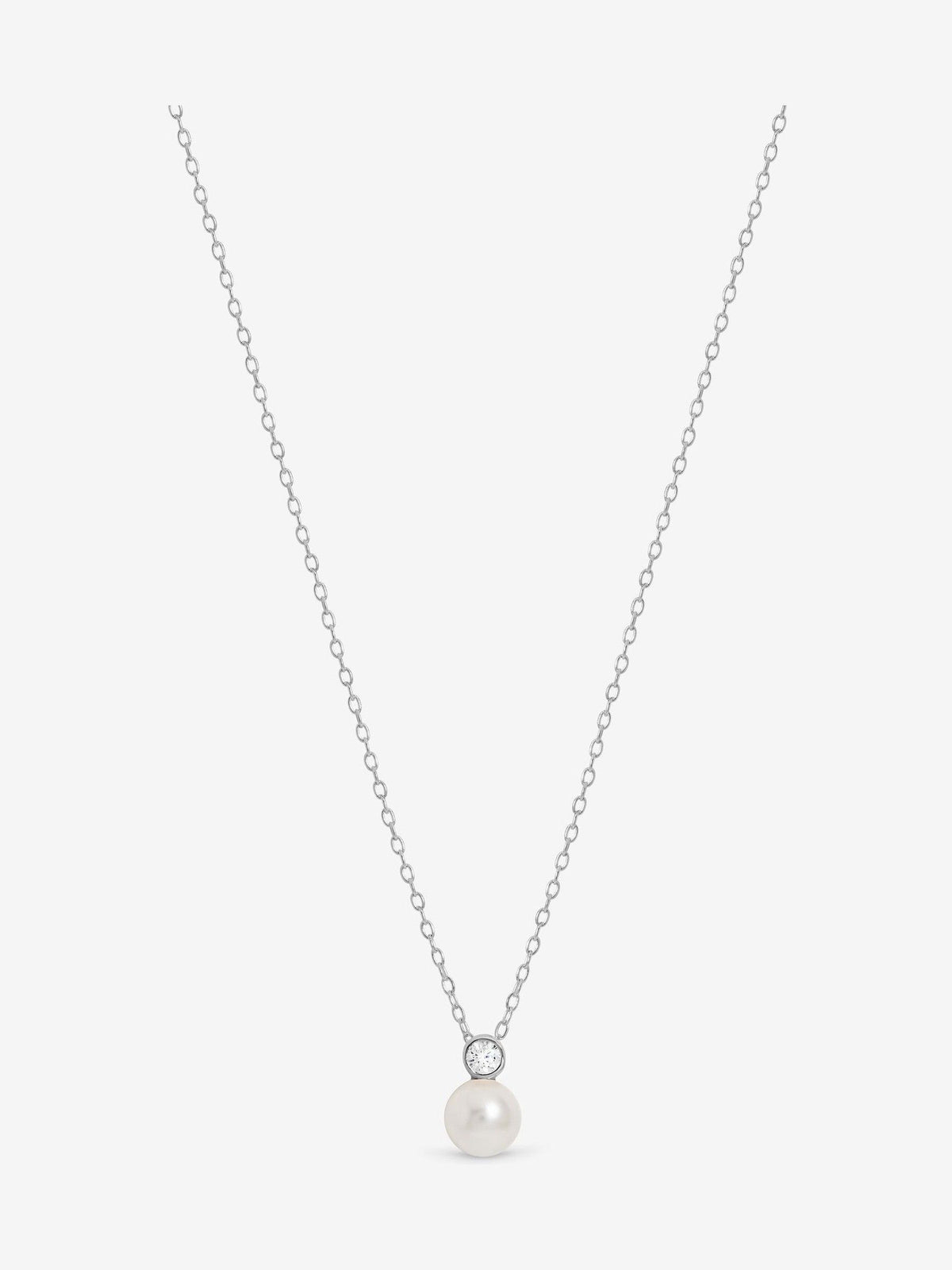 Sterling Silver Cubic Zirconia Bezel Pearl Drop Pendant, 14mm Length