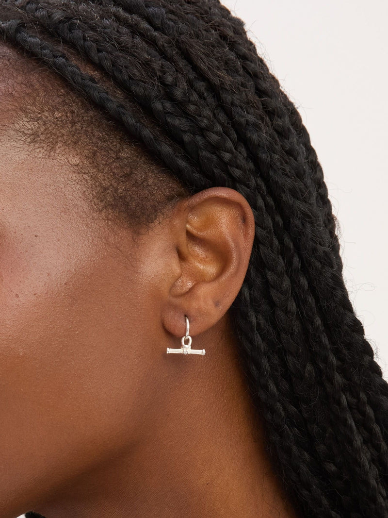 Simply Silver polished textured T bar hoop earrings 15mm x 12mm (British brand)