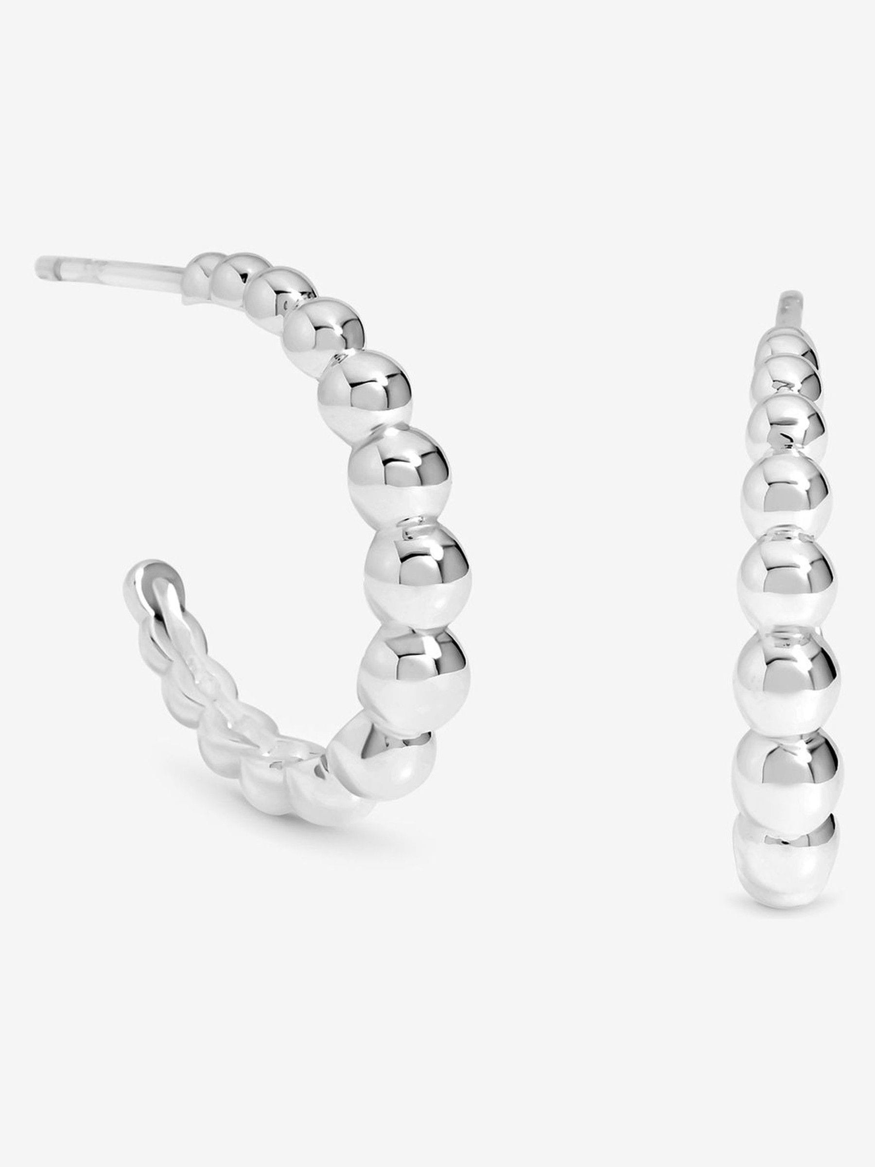 Simply Silver Silver Tone Polished Textured Orb Hoop Earrings
