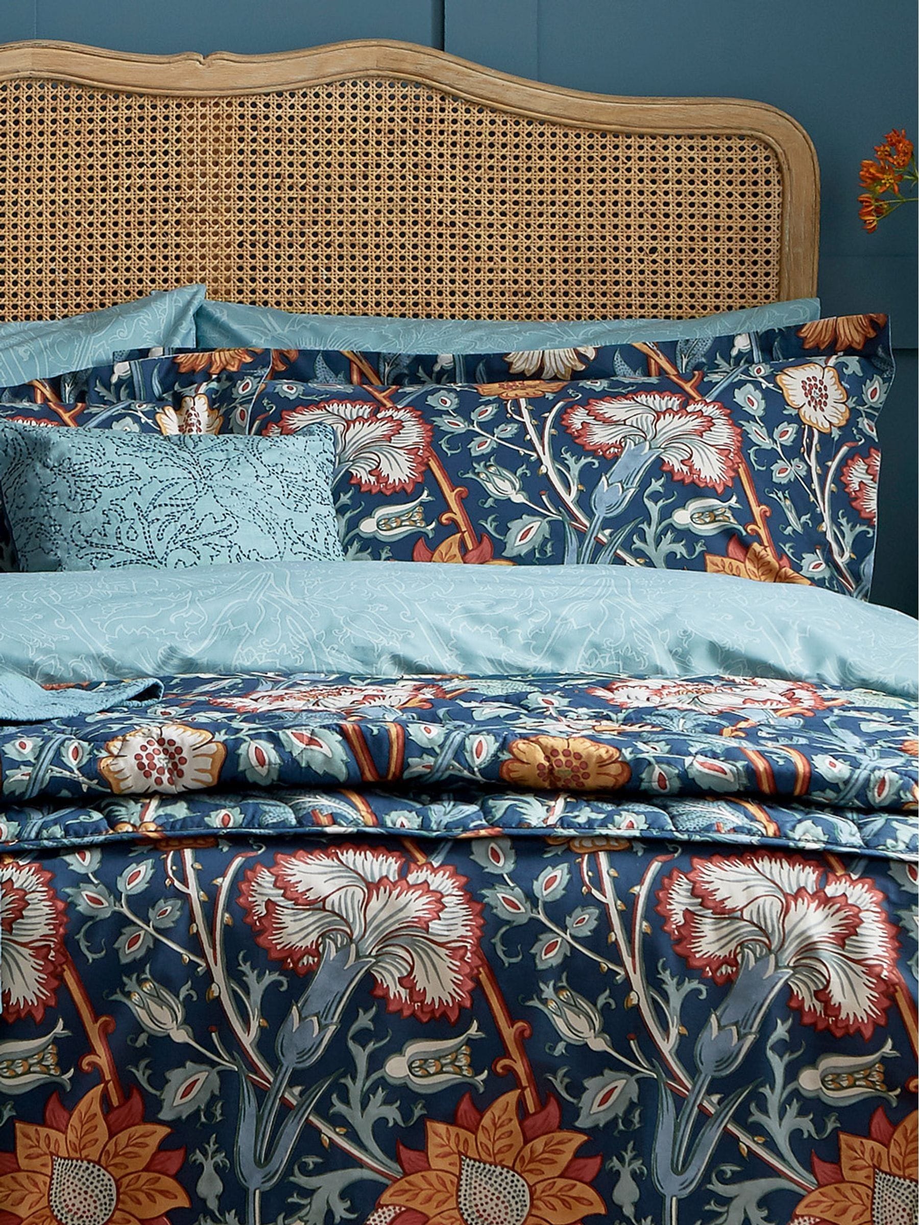 Morris & Co Teal Pink And Rose Duvet Set, imported from the UK