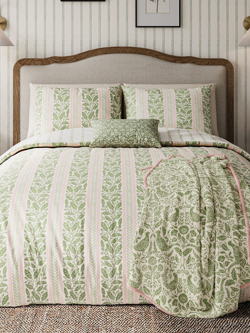 Helena Springfield Green Pink Oak Stripe Duvet Set, UK version