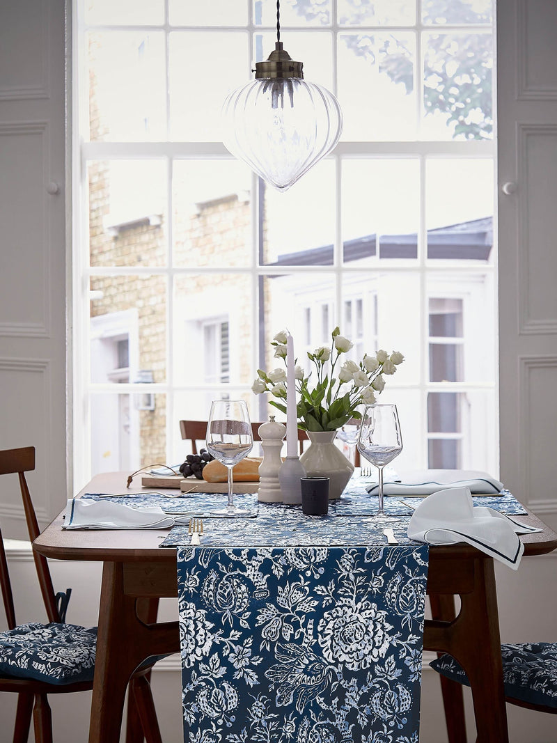Bedeck of Belfast Midnight Navy Saja Stripe 100% Cotton Table Runner