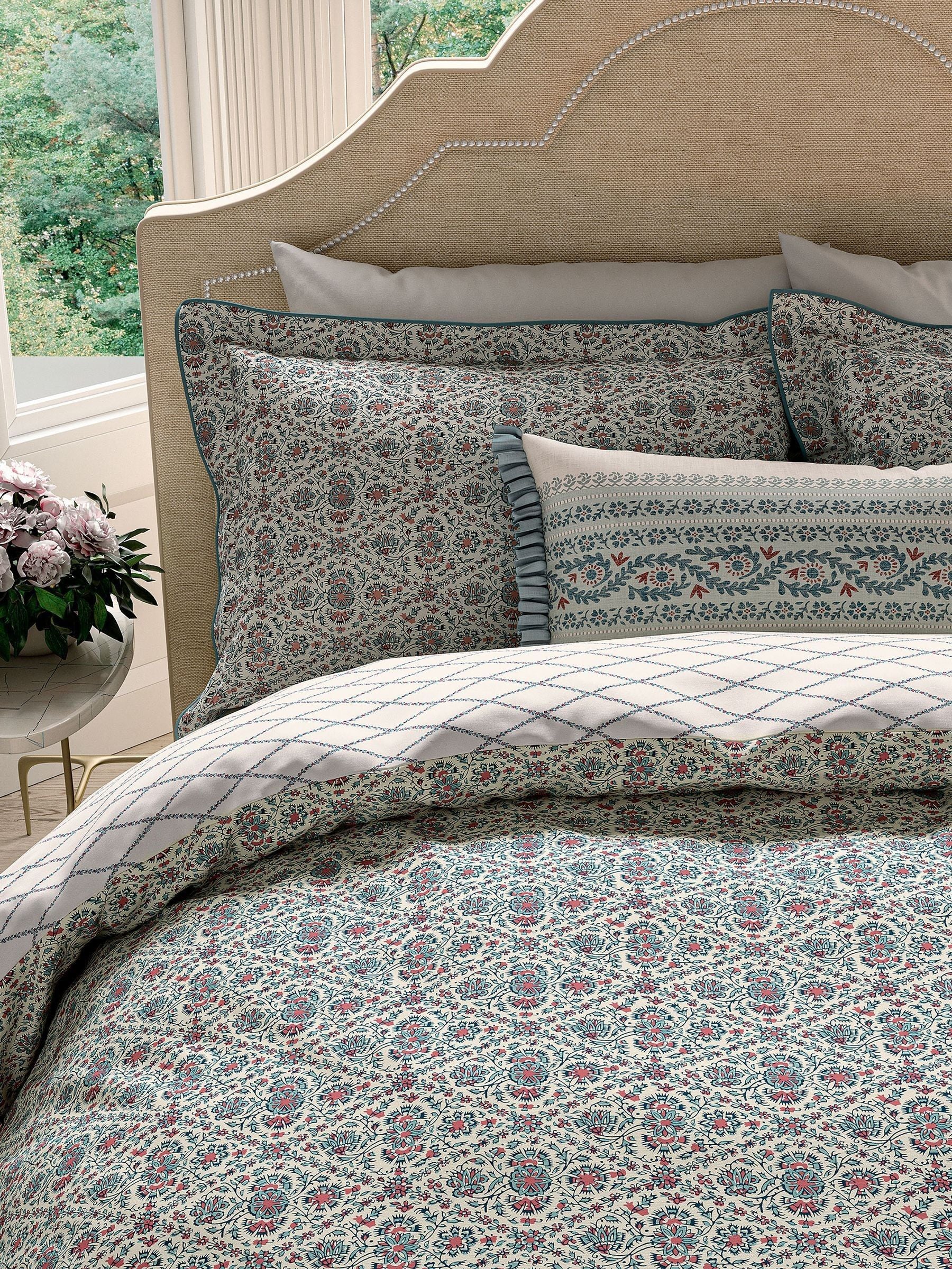 V&A red teal Indian lattice cotton duvet set (British brand)