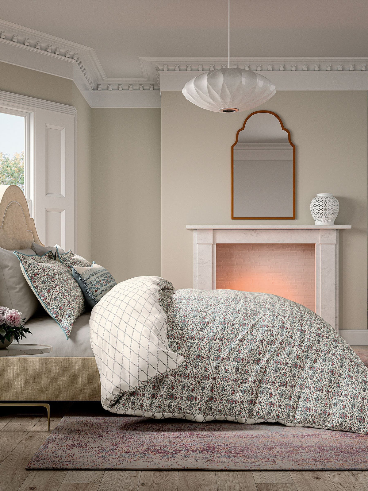 V&A red teal Indian lattice cotton duvet set (British brand)