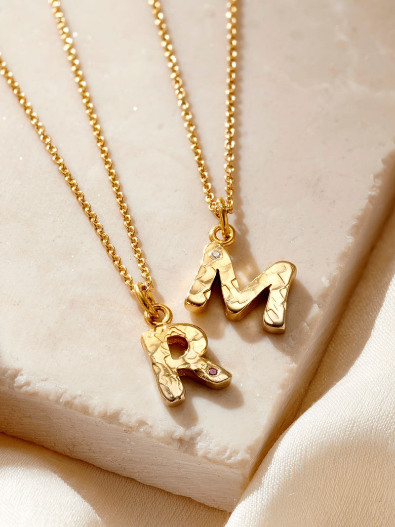 Posh Totty Designs birthstone initial necklace with 18-inch chain, imported from the UK
