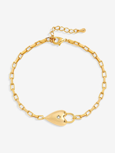 Gold-Plated Cubic Zirconia Heart Bracelet with Lobster Clasp