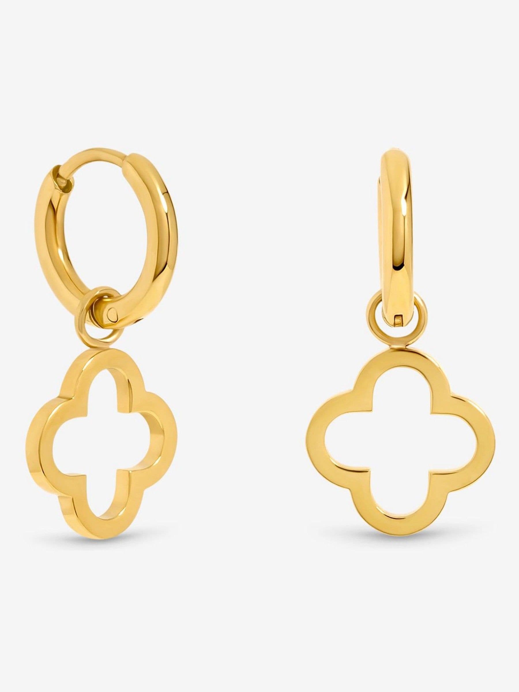 Jon Richard gold tone waterproof clover huggie hoop earrings 10mm, UK version