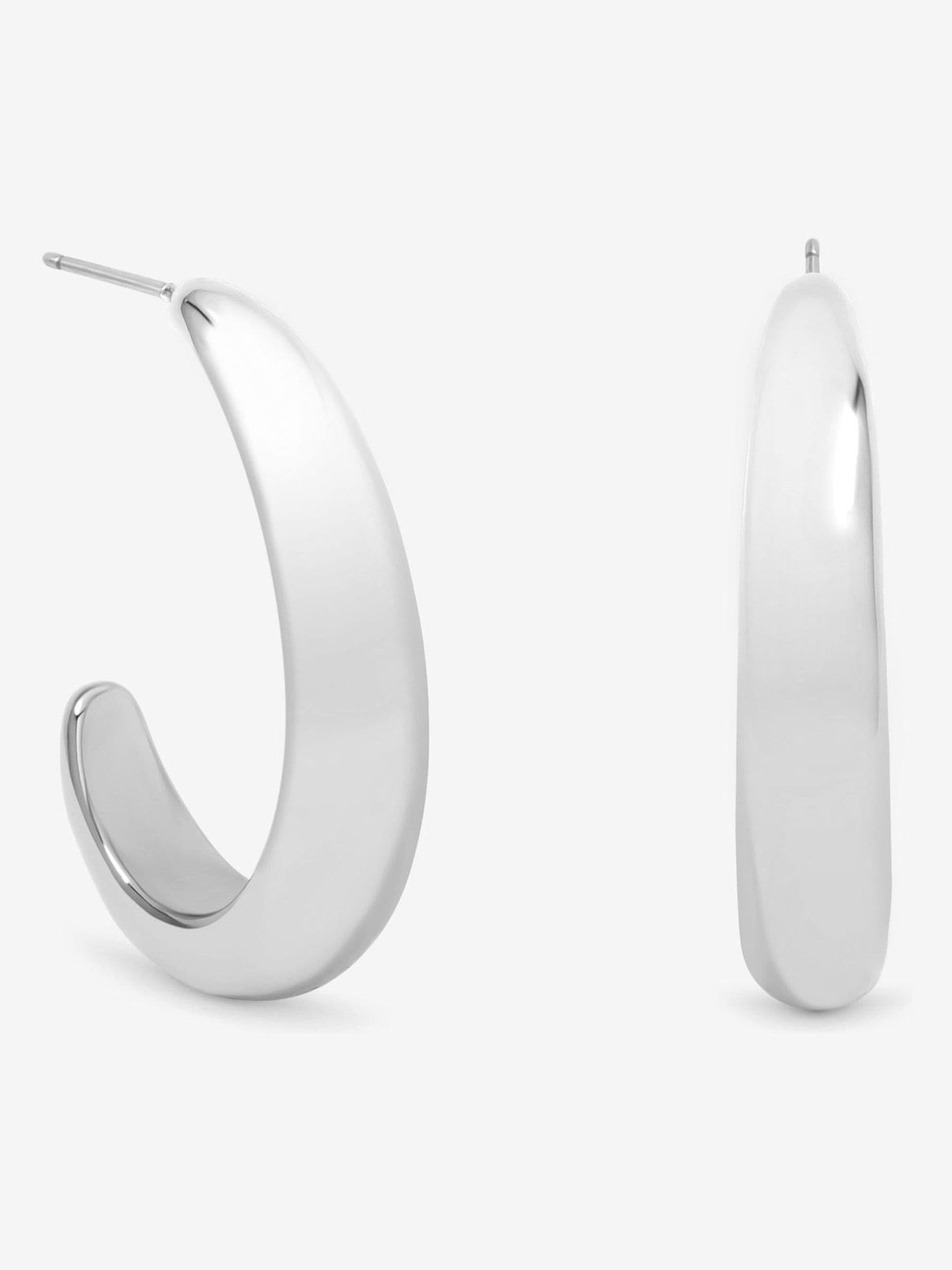 Polished Silver Plated Large Curve Hoop Earrings 33mm