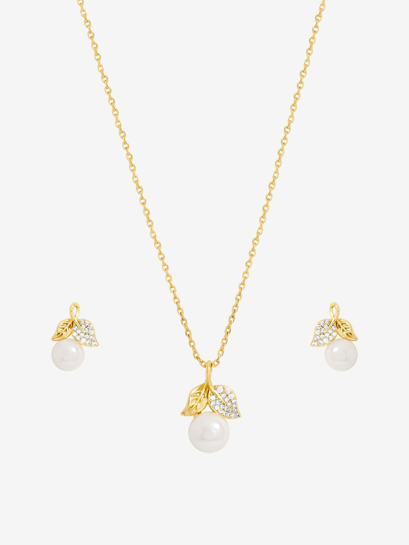 Jon Richard cubic zirconia pearl and leaf necklace set 18 inch chain, UK version