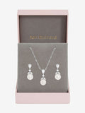 Rhodium Plated Crystal Leaf and Pearl Necklace Set with Lobster Clasp