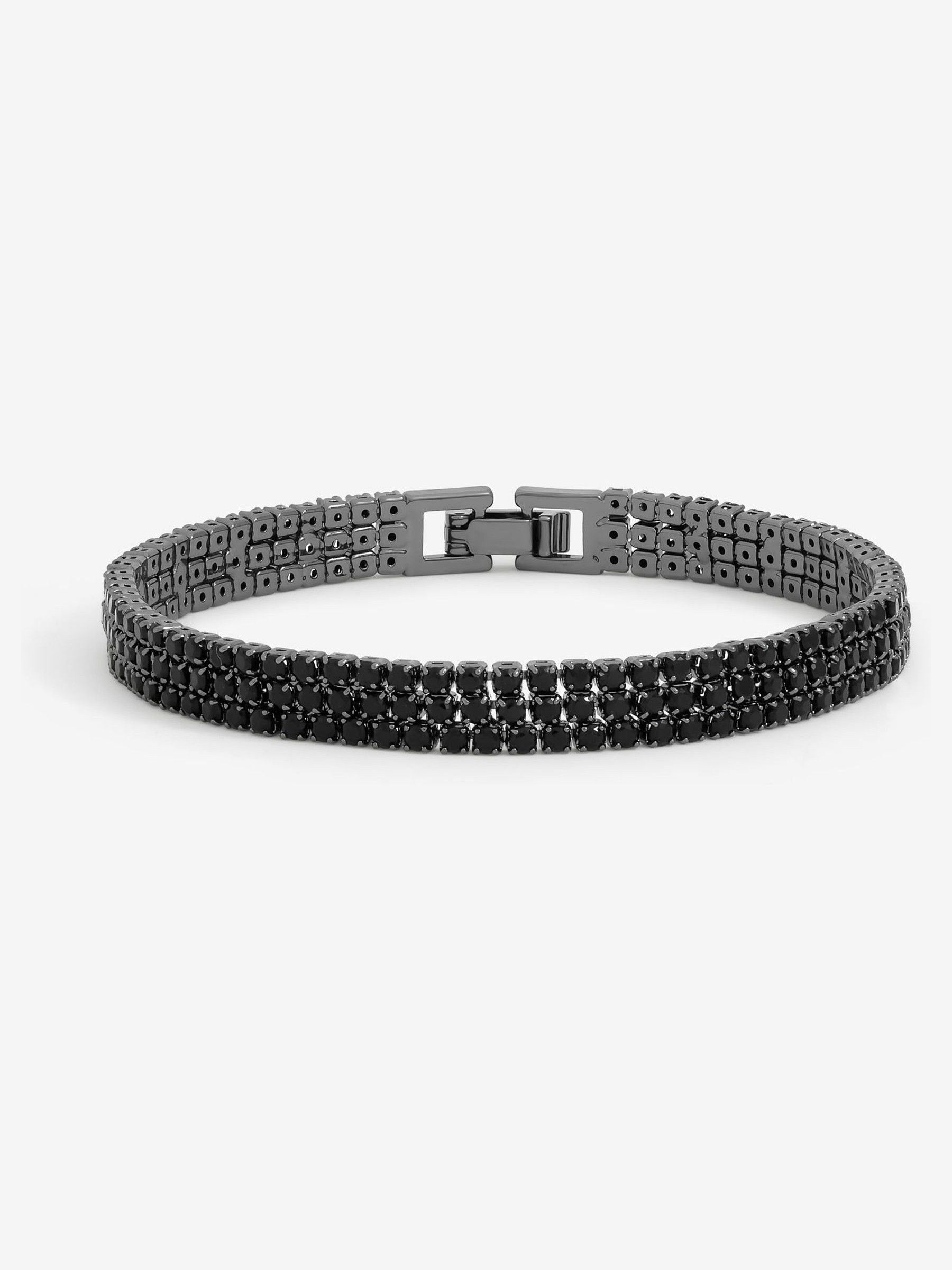 Jet Stone Multirow Bracelet with Buckle Latch Closure