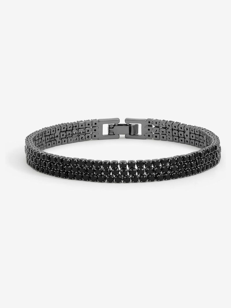 Jet Stone Multirow Bracelet with Buckle Latch Closure