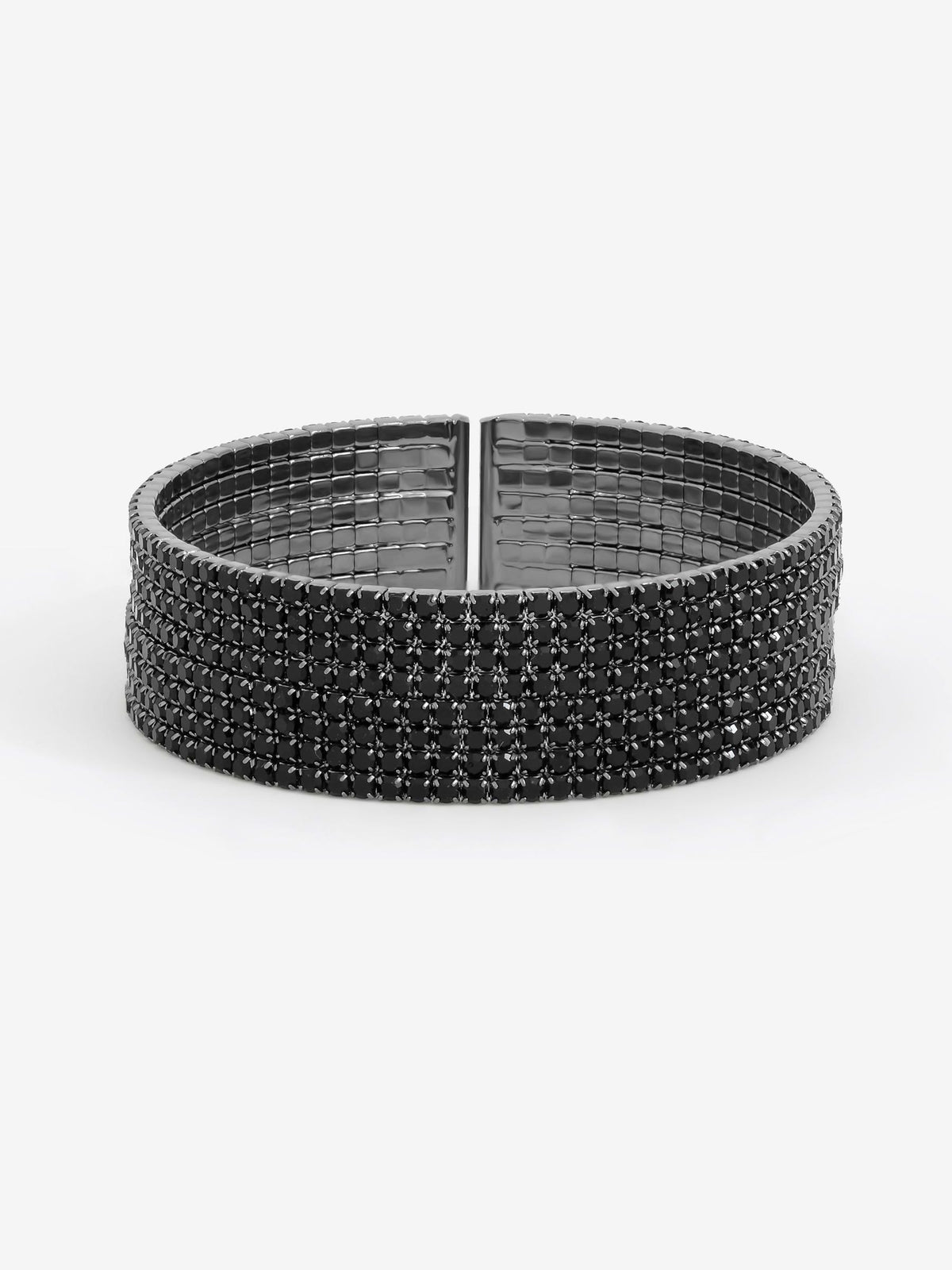 Black Jet Stone Multirow Cuff Bracelet with Hematite Plating, 18mm Width, 172.8mm Length