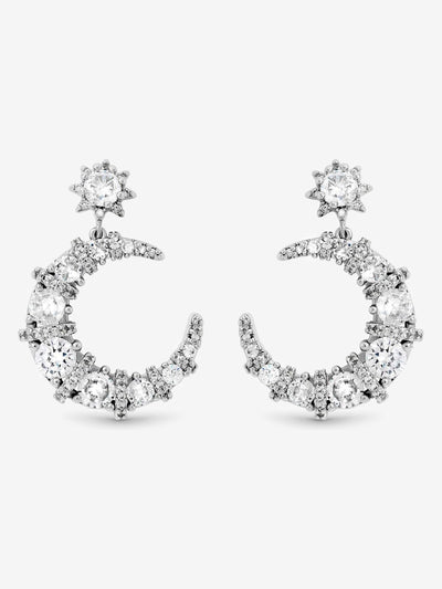Jon Richard Silver Rhodium Plated and Cubic Zirconia Clover Drop Earrings