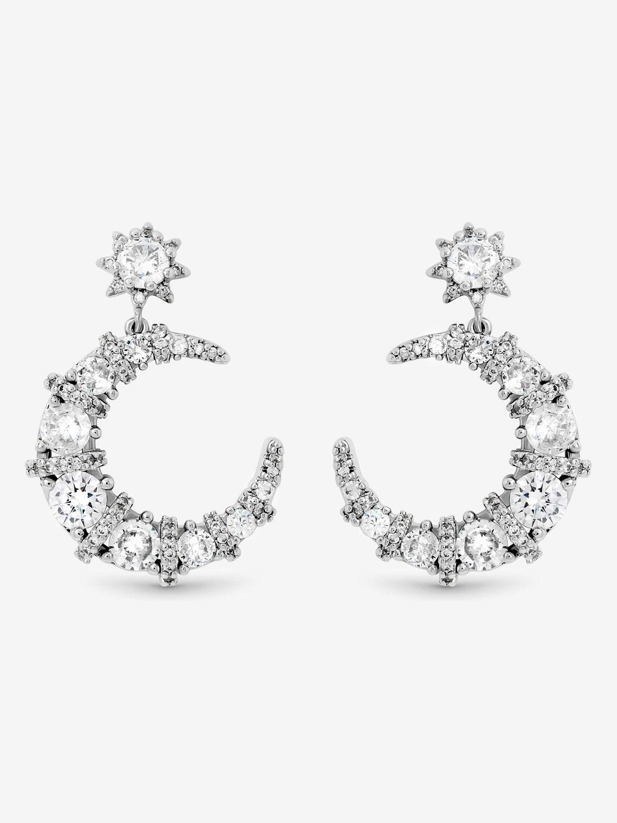 Jon Richard Silver Rhodium Plated and Cubic Zirconia Clover Drop Earrings