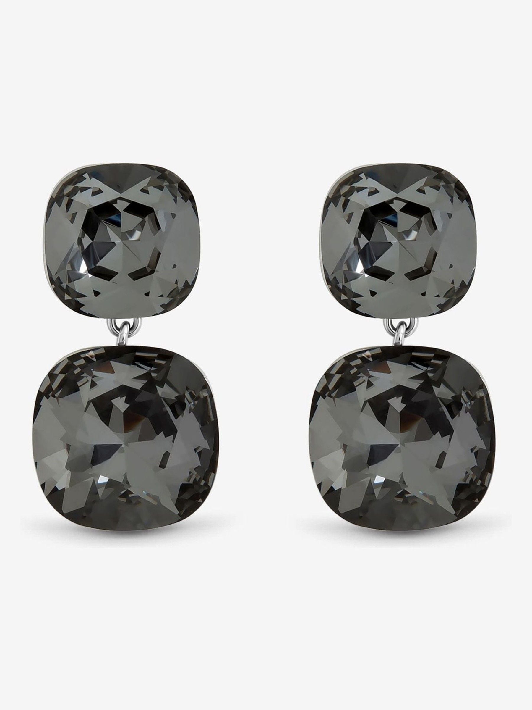 Jon Richard Silver Rhodium Plated and Black Diamond Drop Earrings