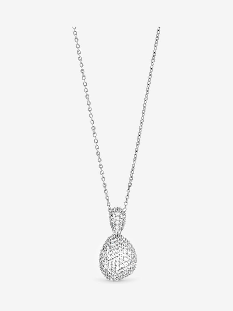 Rhodium Plated Cubic Zirconia Drop Dome Pendant with Lobster Clasp, 12mm x 20mm