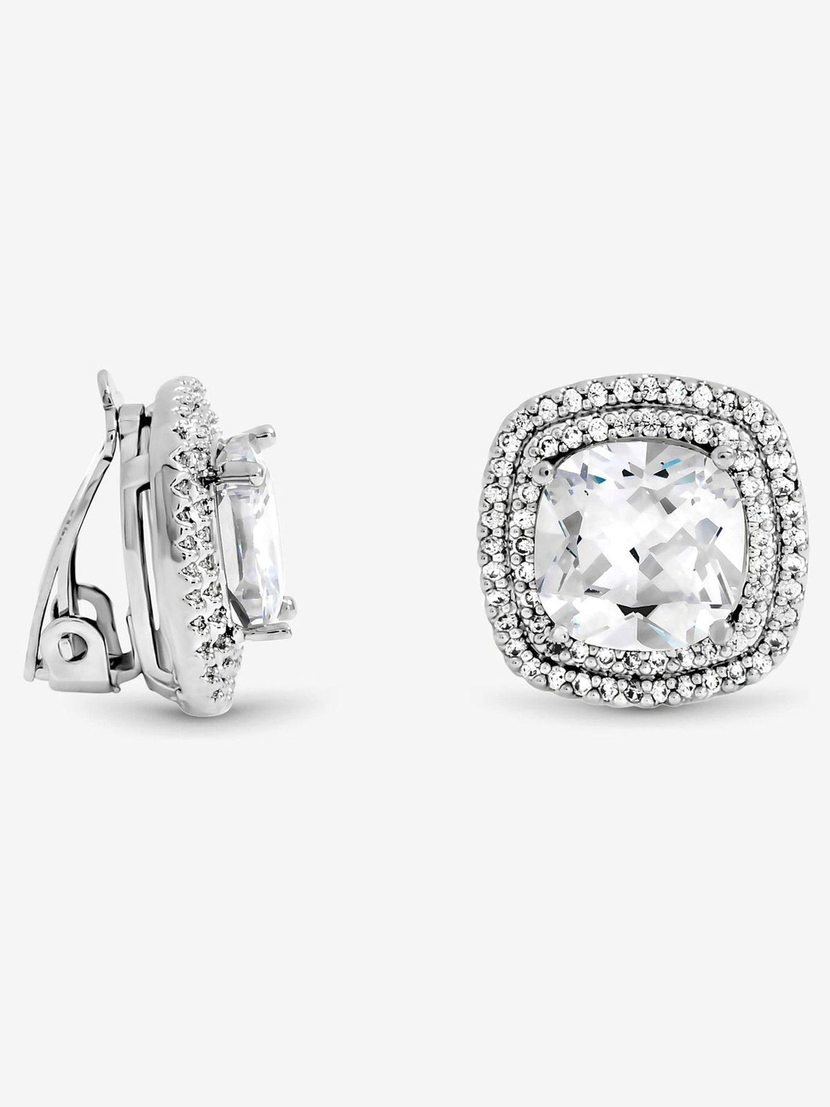 Jon Richard Silver Rhodium Plated Large Square Halo Stud Earrings