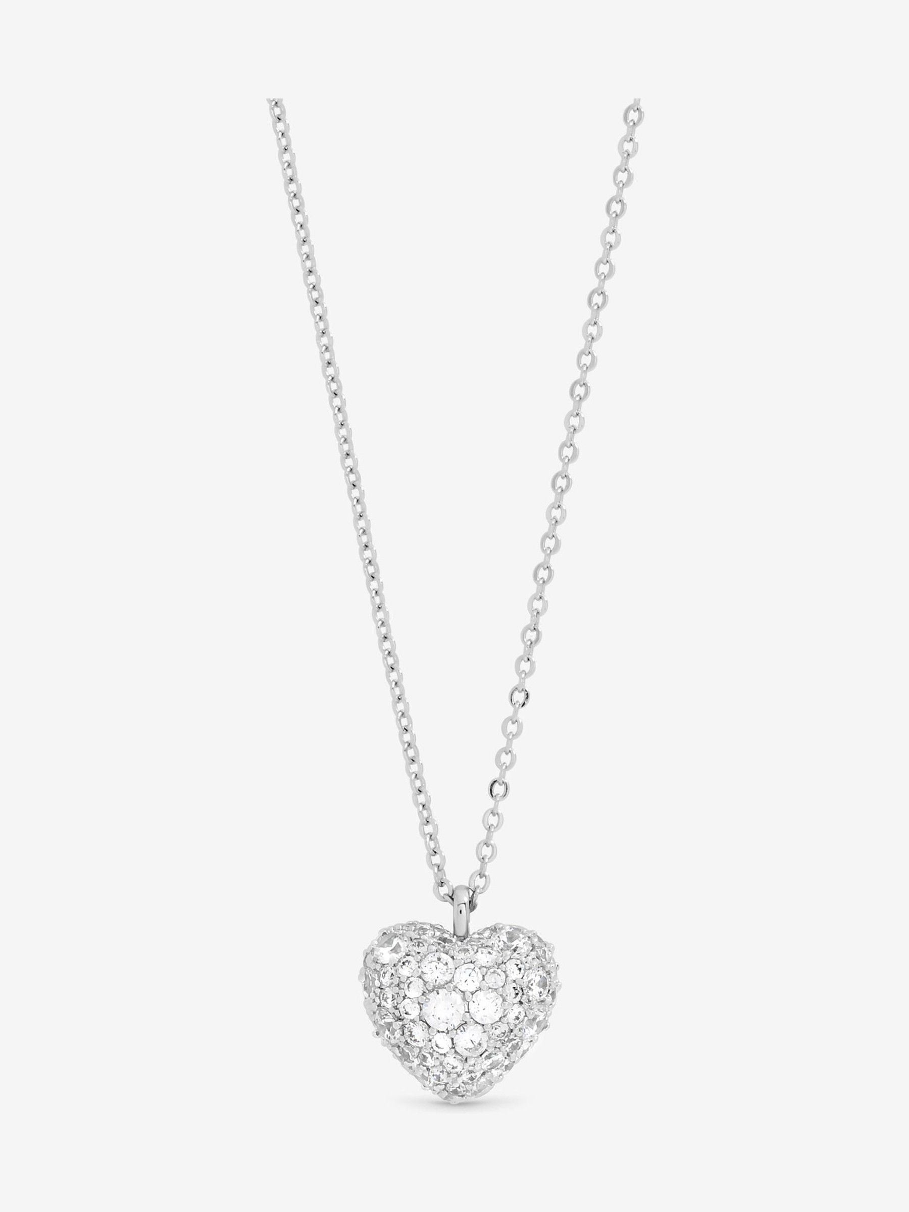 Rhodium Plated Heart Pendant with Pave Crystals in Gift Box