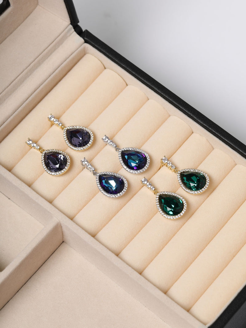 Gold Plated Emerald Pear Drop Earrings