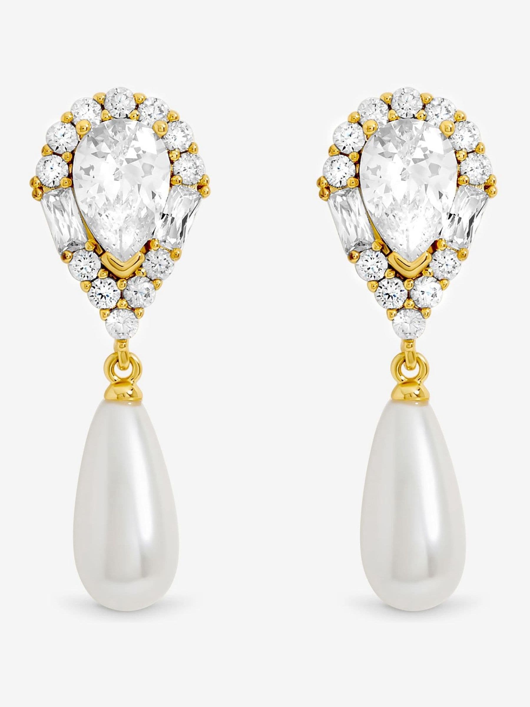 Jon Richard crystal and pearl drop earrings 7mm x 14mm, UK version