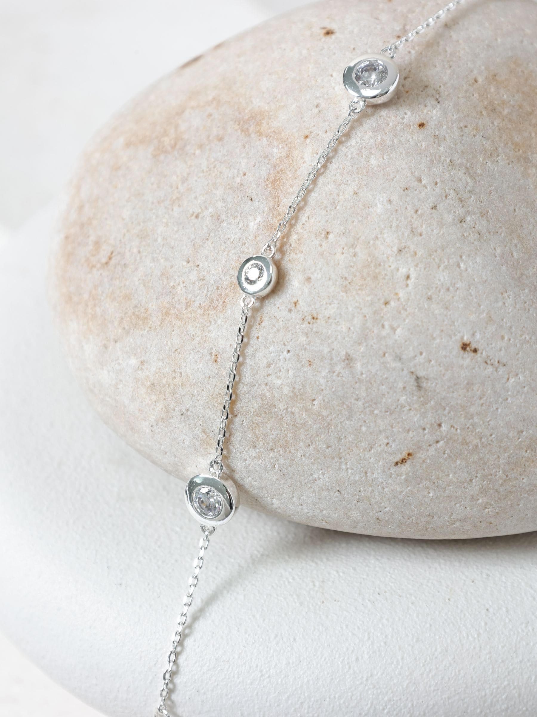 Silver-Plated Cubic Zirconia Bezel Station Bracelet with Lobster Clasp 8 Inch