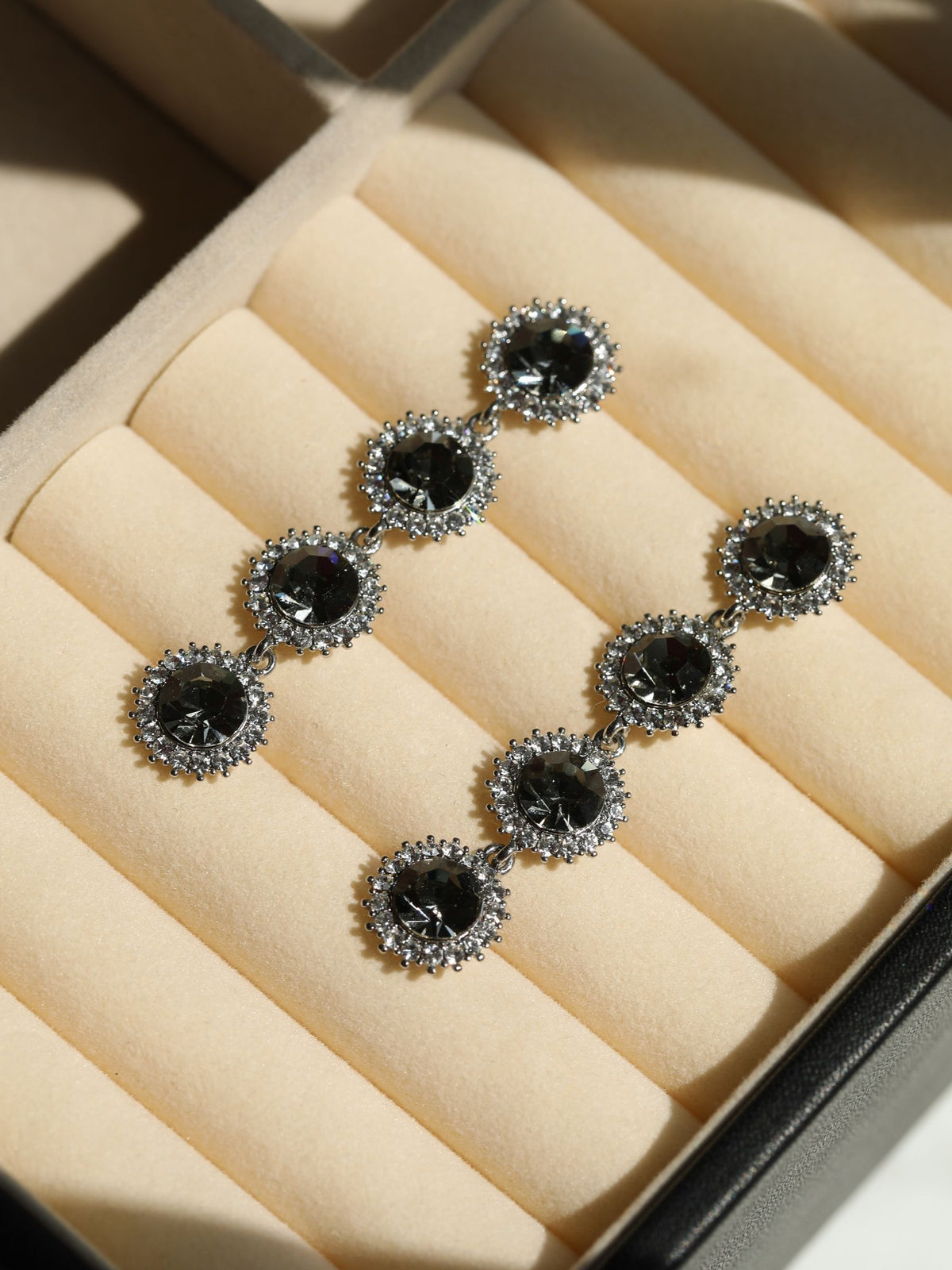 Jon Richard Silver Tone Black Diamond Statement Drop Earrings