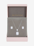 Rhodium Plated Crystal Open Stone Pendant Set with Chain and Extender