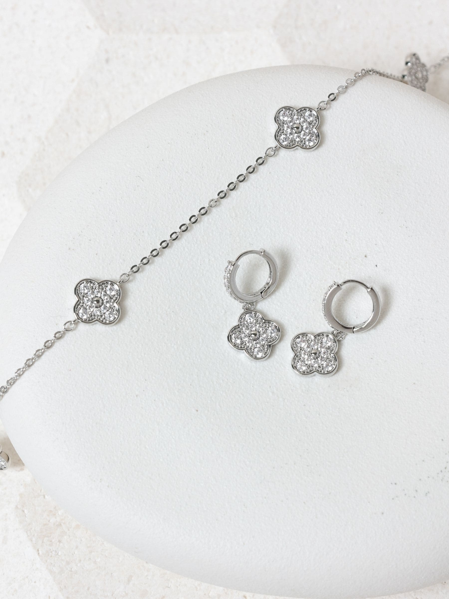 Jon Richard silver plated jet station clover necklace, UK version