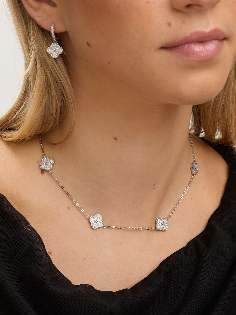 Jon Richard silver plated jet station clover necklace, UK version