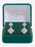 Jon Richard Clover Drop Earrings Rhodium Plated 30mm length, UK version