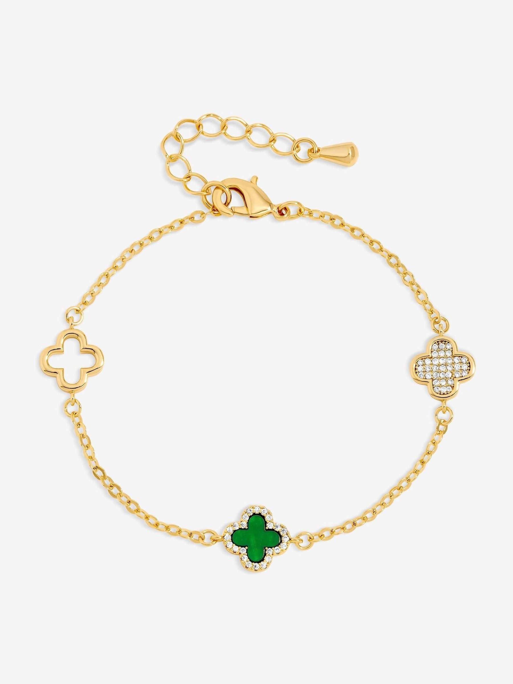 Jon Richard Gold Plated Pave and Malachite Clover Bracelet