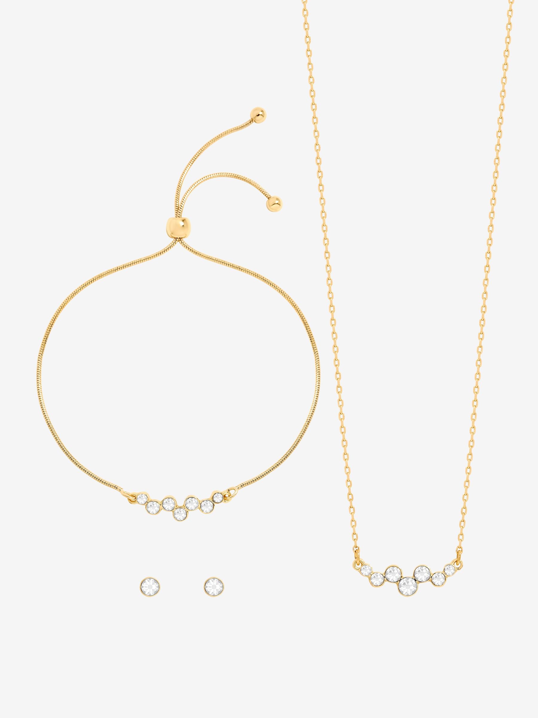 Gold-Plated Crystal Trio Jewelry Set with Gift Box