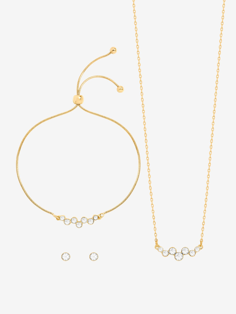 Gold-Plated Crystal Trio Jewelry Set with Gift Box