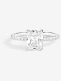 Sterling Silver Pave Emerald Cut Engagement Ring