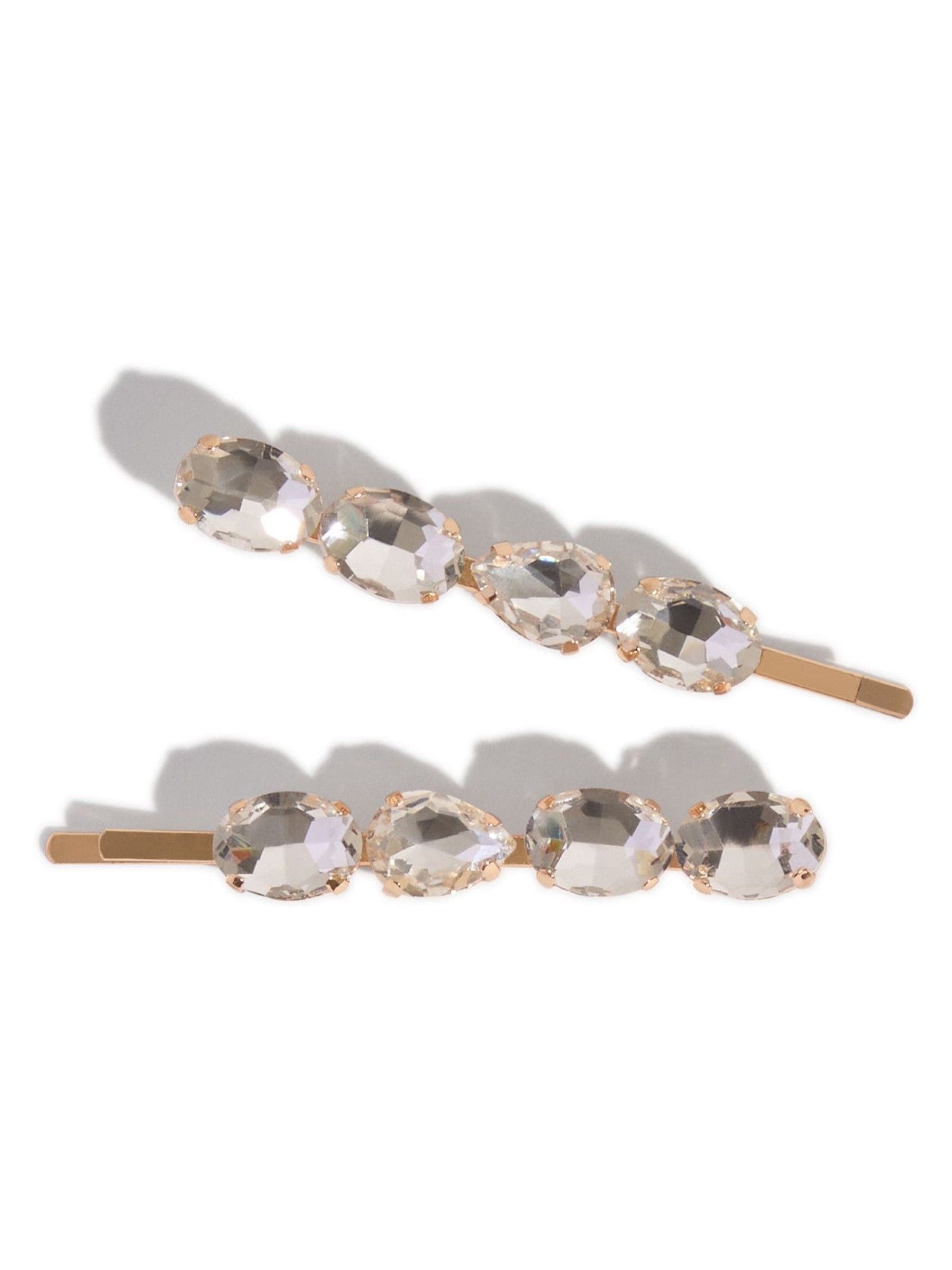 Kitsch white gemstone bobby pins 2-piece set, UK version