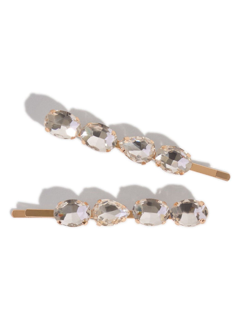 Kitsch white gemstone bobby pins 2-piece set, UK version