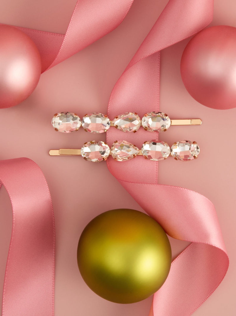 Kitsch white gemstone bobby pins 2-piece set, UK version
