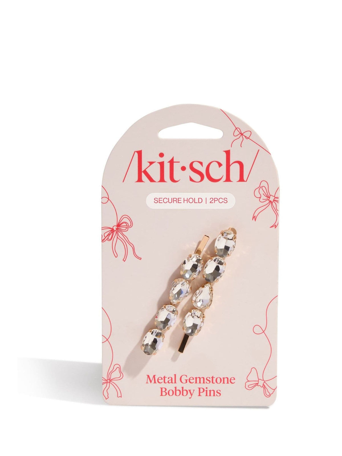 Kitsch white gemstone bobby pins 2-piece set, UK version
